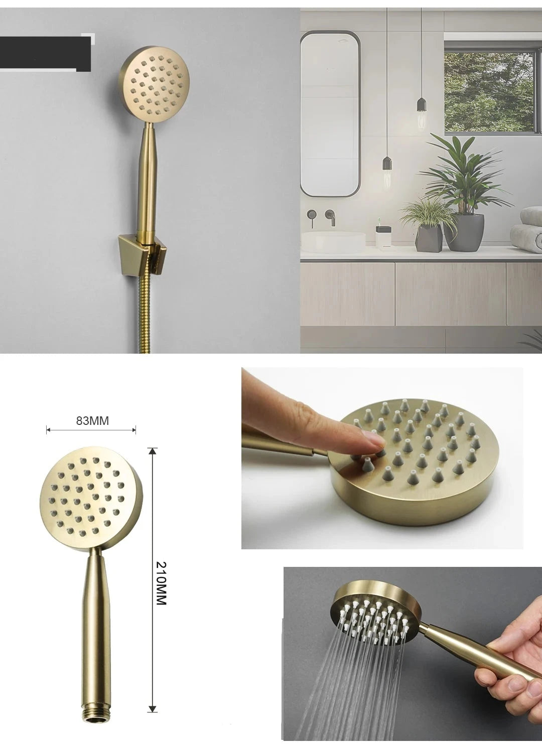 Pommeau de douche doré eclat or presentation