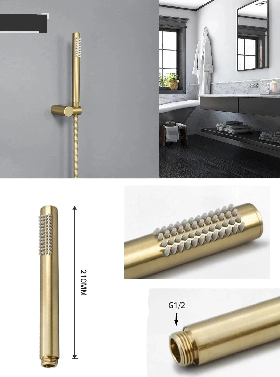 Pommeau de douche doré moderne détails