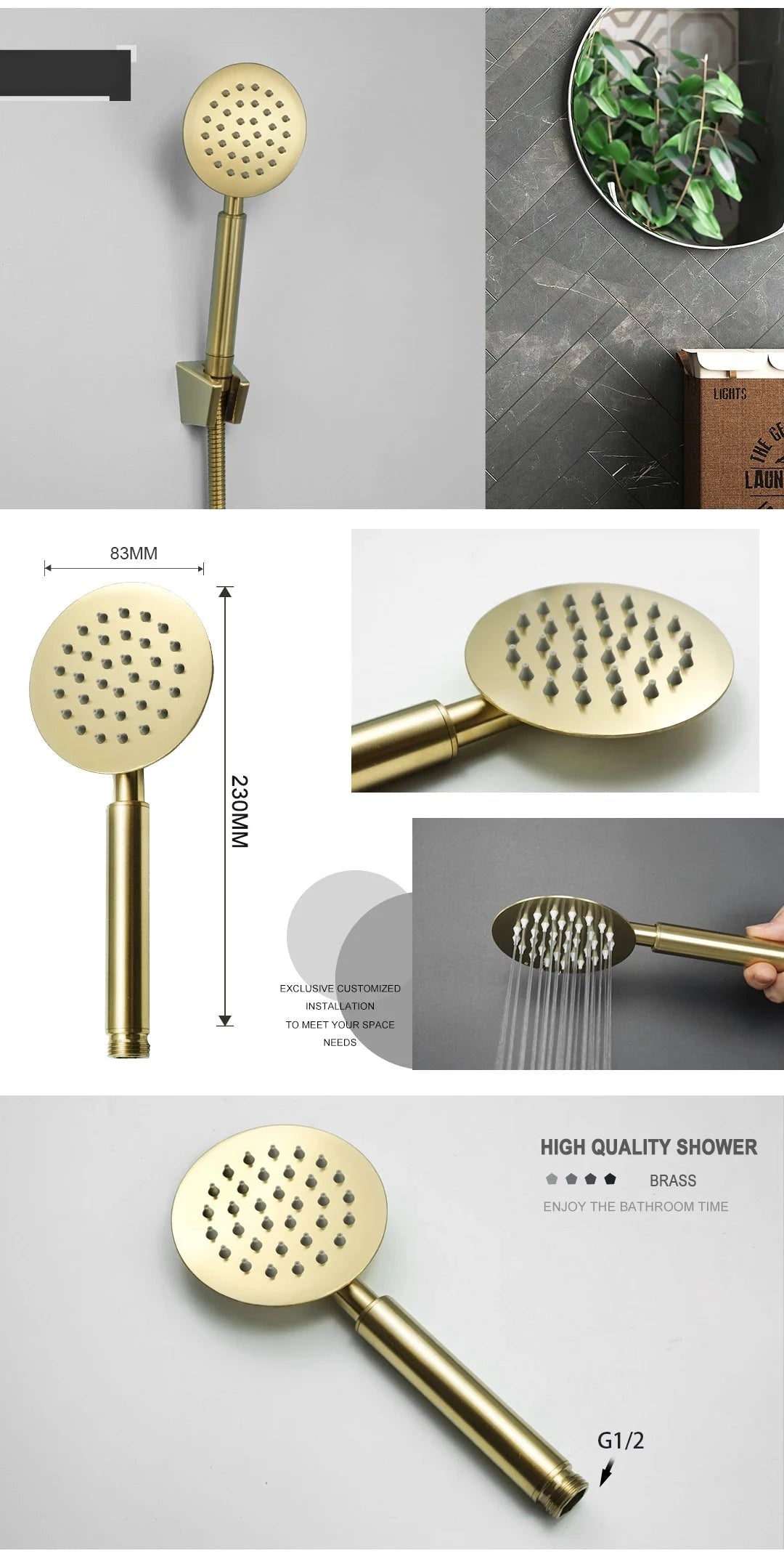 Pommeau de douche doré rond détails