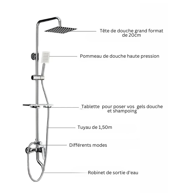 détails de la Colonne de douche chromé avec tablette