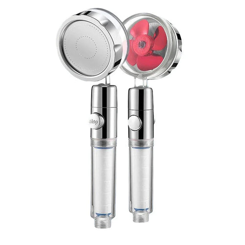 Pommeau de douche hélice rouge et manche transparent