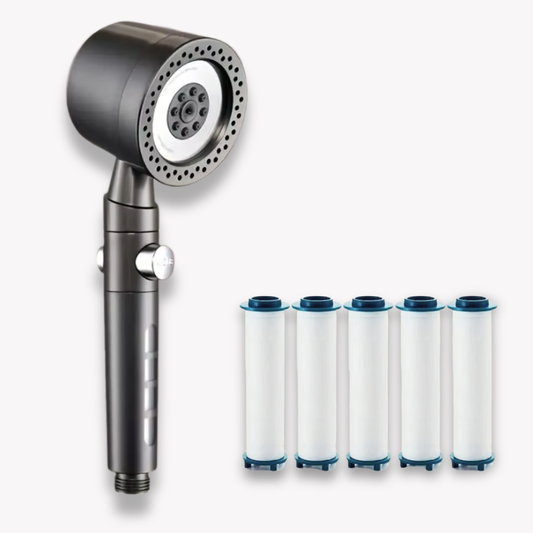 Pommeau de douche haute pression et filtre gris mat