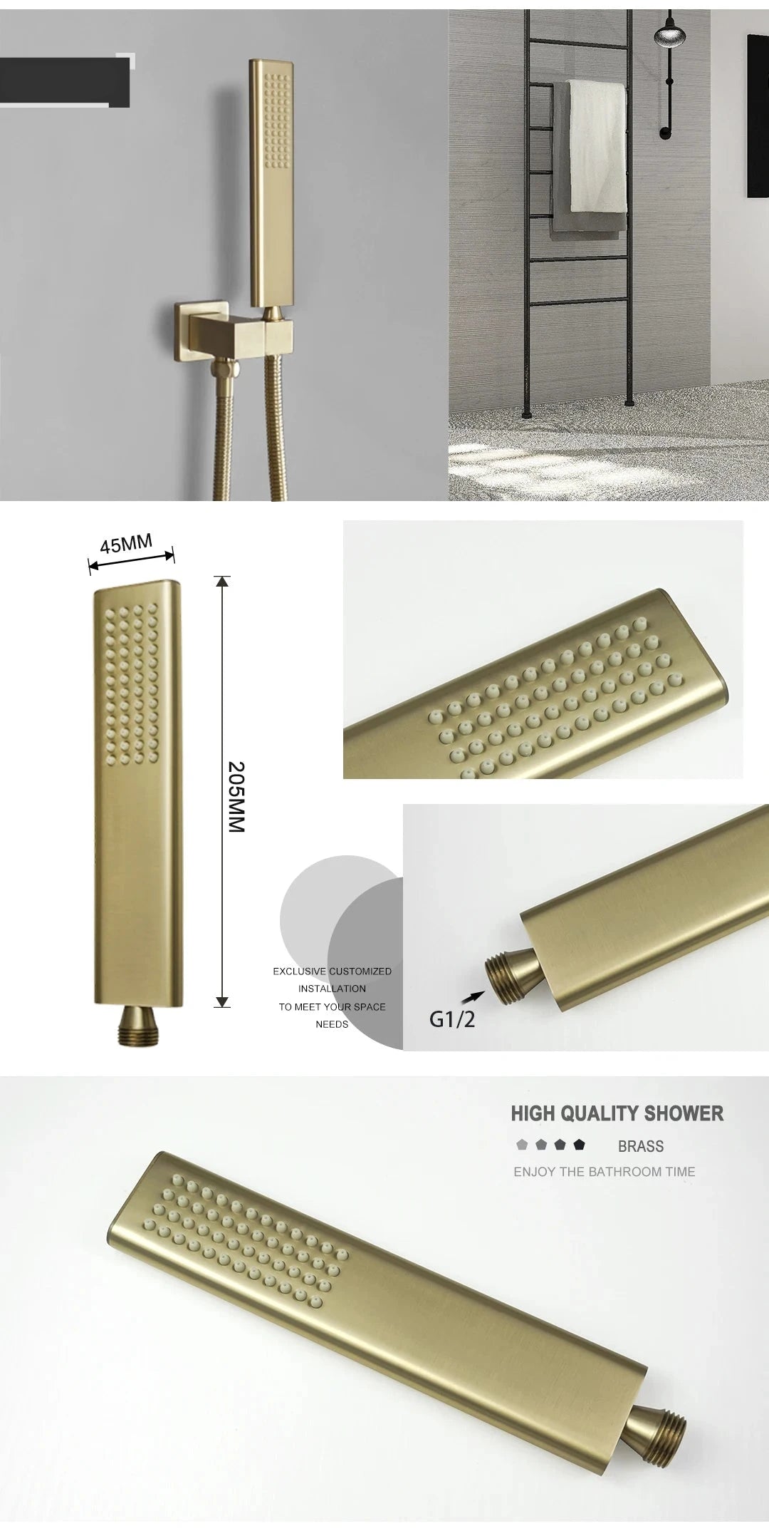 Pommeau de douche métal doré présentation