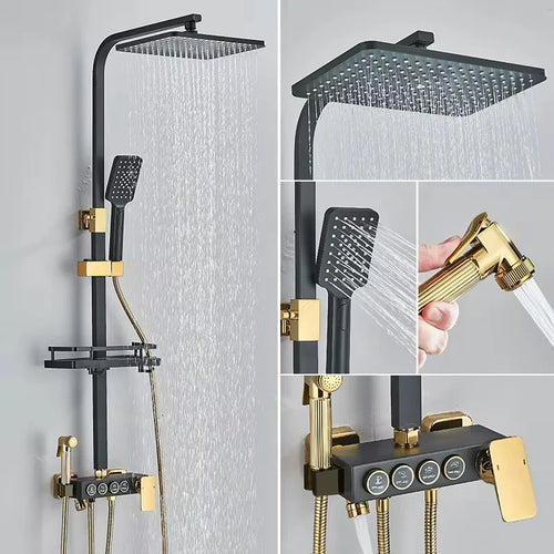 colonne de douche noir et or