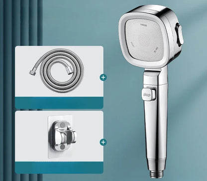 pommeau de douche argent avec tuyau et support
