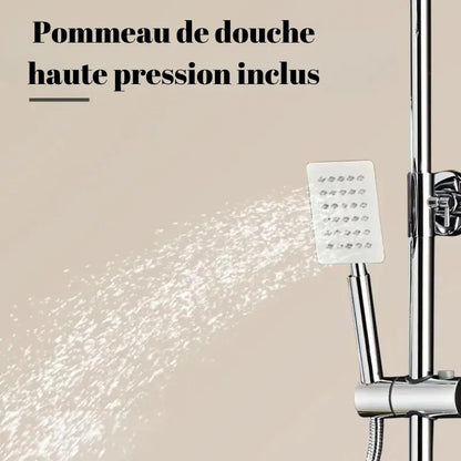 Pommeau de Colonne de douche chromé avec tablette