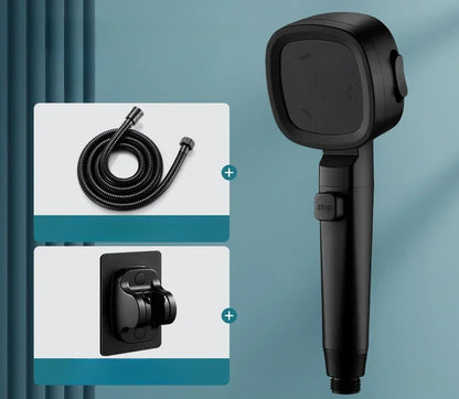 pommeau de douche noir avec tuyau et support